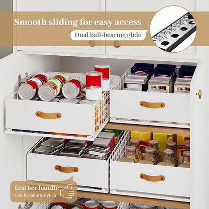 Pull Out Cabinet Organizer, No-Drill Pantry Drawers, Slide Out Shelves with Bamboo Risers for Lipped Cabinets,Ideal for Kitchen, Bathroom & Under Sink Storage (White, 15.8" Wide-21 Deep)