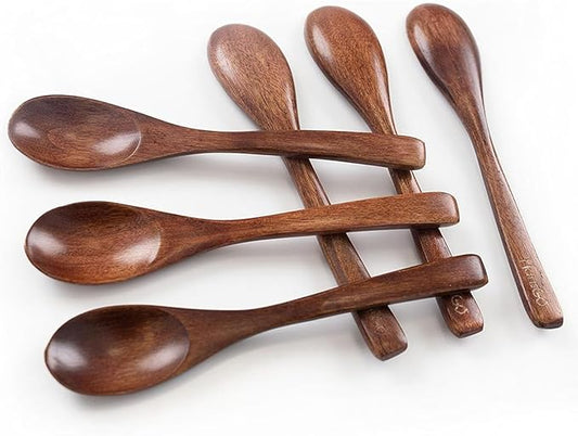HANSGO 6PCS Wooden Spoons for Eating, 6 Inch Small Wooden Spoons for Honey, Coffee, Tea, Hot Cocoa, Jam, Bath Salts, Little Wood Table Spoon for Stirring, Smooth Finish, Unique Gifts for Men Women