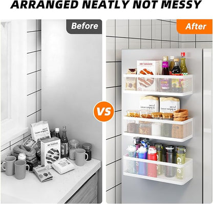 3 Pack Magnetic Spice Rack for Refrigerator, Heavy Duty White Metal Fridge Organizers & Storage Baskets, Multi-use Magnetic Shelves for Kitchen Organization, Pantry, Laundry Room & Bathroom Storage