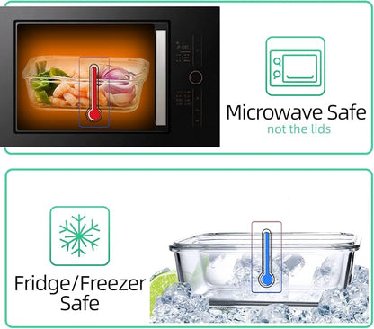 UMEIED 10 Pack Glass Food Storage Containers with Lids Leakproof, Airtight Glass Meal Prep Containers For Lunch, On The Go, Leftover, Dishwasher Safe