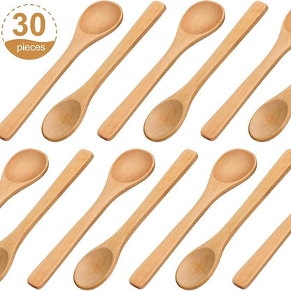 Boao 30 Pcs Small Wooden Spoons, 5.12'' L Mini Wood Spoons for Soup, Little Tiny Honey Teaspoons Bulk for Stirring Coffee Tea Jars Sugar Seasoning Oil Kitchen Supplies (Raw Lacquer)