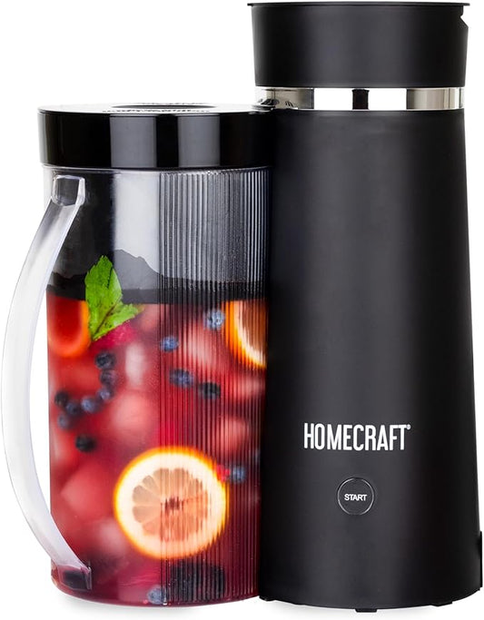 Homecraft Iced Tea Maker & Cold Brew Coffee Machine – 2 Quart Double Insulated Pitcher, Steeping Basket, – Makes Fuit Infused Teas & Iced Lattes – Black