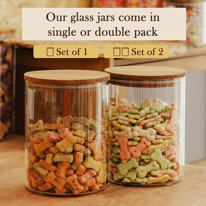 Labina Glass Storage Container Airtight Food Jars Kitchen Canister with Wood Lids, 64 Oz Wide Mouth Pantry Organization Glass Jar for Flour, Sugar, Cookie, Spagetti, Nuts and Candy