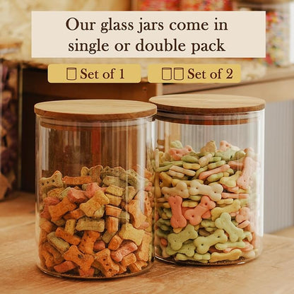 Labina Glass Storage Container Airtight Food Jars Kitchen Canister with Wood Lids, 64 Oz Wide Mouth Pantry Organization Glass Jar for Flour, Sugar, Cookie, Spagetti, Nuts and Candy