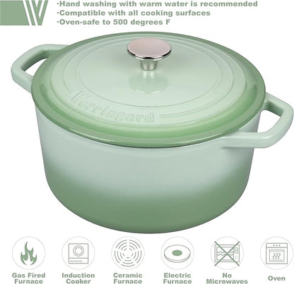 VORRINGARD Enameled Cast Iron Dutch Oven Pot with Lid, for Bread Baking, Round Bread Oven- include Sourdough Bread Baking Supplies Set, 4.5QT, Green