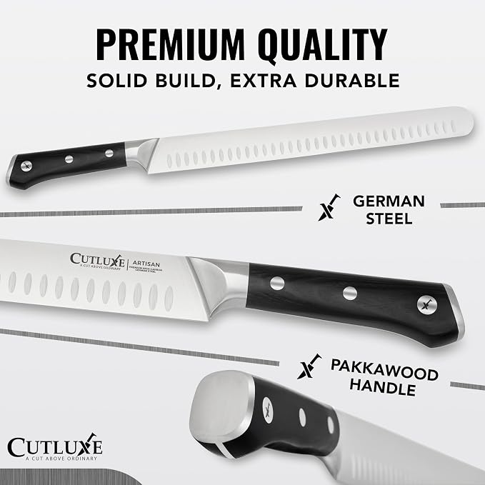 Cutluxe Carving Knife Set for BBQ & Brisket – Razor Sharp German Steel Slicing and Boning Knife for Meat Cutting, Full Tang & Ergonomic Handle, Fathers Day Gift For Dad – Artisan Series
