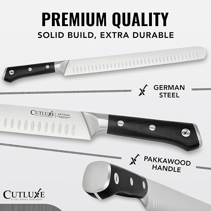 Cutluxe Brisket Knife – 12" Carving & Slicing Knife for Meat & BBQ – Razor Sharp German Steel, Sheath Included, Ergonomic Full Tang Handle Design, Fathers Day Gift For Dad – Artisan Series