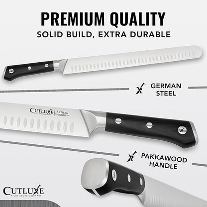 Cutluxe Brisket Knife – 12" Carving & Slicing Knife for Meat & BBQ – Razor Sharp German Steel, Sheath Included, Ergonomic Full Tang Handle Design, Fathers Day Gift For Dad – Artisan Series