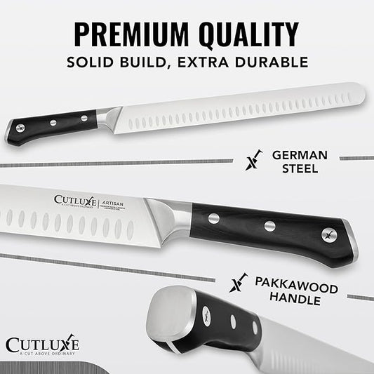 Cutluxe Brisket Knife – 12" Carving & Slicing Knife for Meat & BBQ – Razor Sharp German Steel, Sheath Included, Ergonomic Full Tang Handle Design, Fathers Day Gift For Dad – Artisan Series
