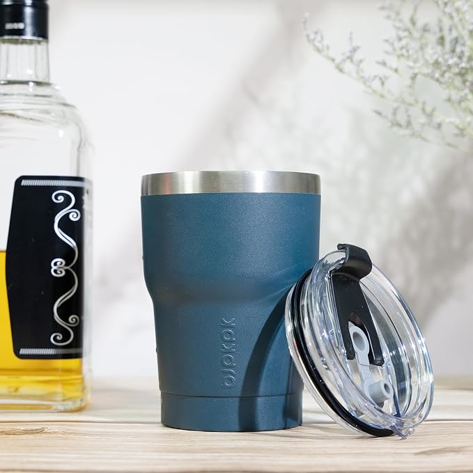 BJPKPK Tumbler With Handle 10oz Stainless Steel Insulated Tumbler Mugs With Lid And Straw For Women And Men,Navy Blue
