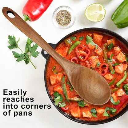 Acacia Large Wooden Spoons for Cooking Utensil Non Toxic Bamboo Spatulas for Kitchen Utensils Nonstick Mixing Serving Spoon Best Big Wood Cooking Spoons Long Handle Spatula Kitchen Stirring Spoon