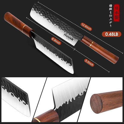 Huusk Japan Knife, Nakiri Knife Japanese Vegetable Knives 7 Inch, Multipurpose Asian Kitchen Chef Knives,Hand Forged High Carbon Steel Sharp Cleaver, Ergonomic Rosewood Handle, Gifts Idea for Men