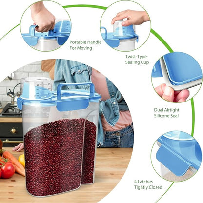 Viretec Rice Storage Container, 5 to 10lb Dry Food Airtight Dispenser, Pet Dog Cat Food Canister, BPA Free Clear Plastic Kitchen and Pantry Organization Bin for Oatmeal, Grain, Cereal, Pasta, Flour
