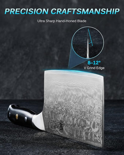 KYOKU 7" Japanese Damascus Meat Cleaver Chopping Knife,UPGRADED Chinese Vegetable Slicing Cutter with Silver Ion Coating,Sharp VG10 Asian Kitchen Cooking Cutting Chef Knife for Professional Home Chefs