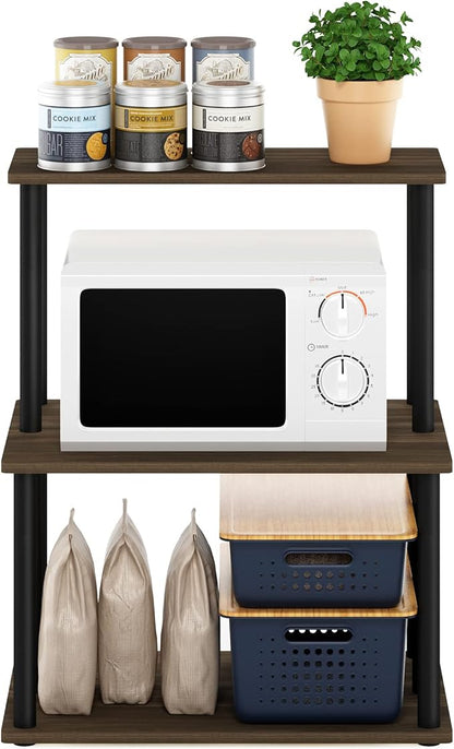 Furinno Turn-N-Tube 3-Tier Toolless Kitchen Storage Shelf, Columbia Walnut/Black