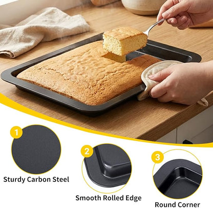 Beasea Cookie Sheets for Baking, 2 Pack 13x9 Inch Black Baking Pans Tray, Nonstick Carbon Steel Cookie Pan Sheet for Oven Roll Cake Brownie, Cooking, Roasting, Serving