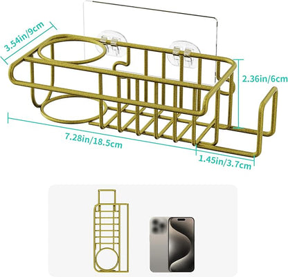 HapiRm Sponge Holder for Kitchen Sink, No Drill Kitchen Sink Caddy Organizer, Rustproof Dish Sponge Holder- Gold(8.73 * 3.54 * 2.36in)