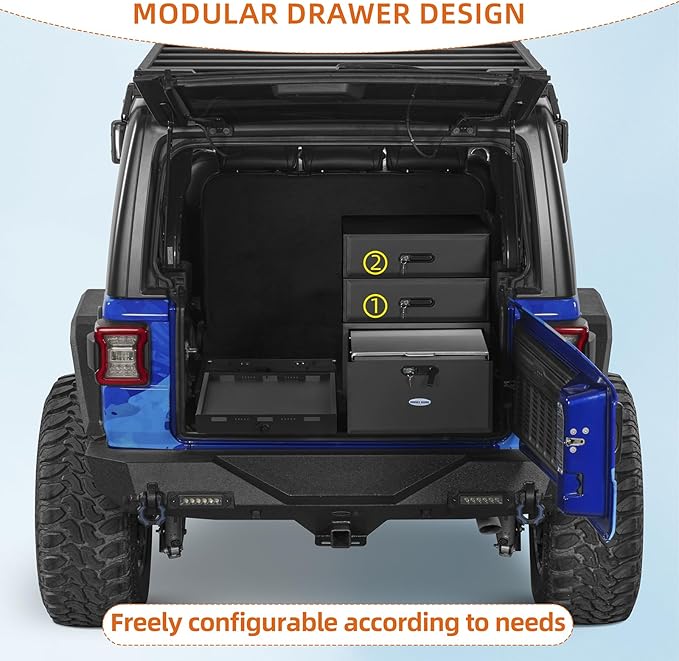 Hooke Road 1PCS Modular Add-On Drawer, Only Works with Selected Fridge Slide Mount System, Compatible with 2007-2026 Jeep Wrangler JK/JL 4-Door & 2021-2026 Ford Bronco 4-Door