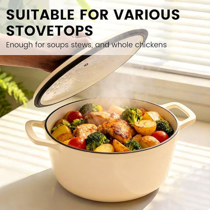 Enameled Cast Iron Dutch Oven - JINCHUFURI Cast Iron Dutch Oven with Lid 5 Quart enamel dutch ovens Pot Heavy-Duty Cookware for Sourdough Bread Baking,Stews, Roasting,Braising(white)