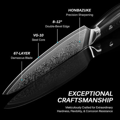 KYOKU Chef Utility Knife - 6" - Shogun Series - Japanese VG10 Steel Core Forged Damascus Blade - with Sheath & Case