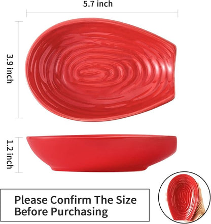 Hasense Spoon Rest for Stove Top, Large Ceramic Cooking Spoon Holder for Kitchen Counter, Porcelain Spatula Rest for Kitchen Utensils, Ladle and Tong, Home and Coffee Bar Decor, Red