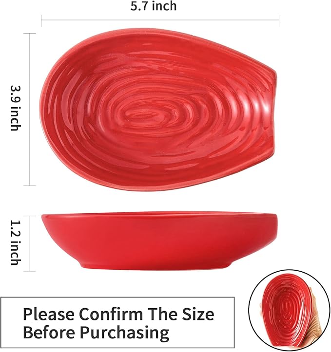 Hasense Spoon Rest for Stove top, Cooking Spoon Holder for Kitchen Counter, Ceramic Utensil Rest for Ladle, Spatula and Tong, Heat-Resistant Spatula Holder Set of 2 for Countertop Father’s Day, Red