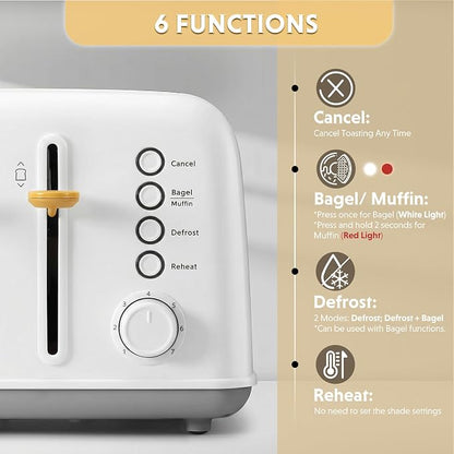 BUYDEEM DT640 4-Slice Toaster, 7 Shade Settings, Extra Wide 1.5’’ Slots for Bagel & English Muffin, 6 Toasting Functions, Retro Stainless Steel Toaster with High Lift Lever, 1800W, Arctic White