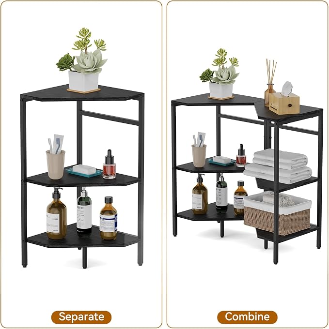 CADUKE Under Pedestal Sink Shelf, 2 Pack Under Sink Organizers and Storage, 3-Tier Pedestal Under Sink Storage Bathroom Vanity, Corner Shelf Stand for Bathroom, Kitchen, Living Room, Black