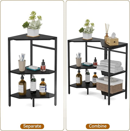 CADUKE Under Pedestal Sink Shelf, 2 Pack Under Sink Organizers and Storage, 3-Tier Pedestal Under Sink Storage Bathroom Vanity, Corner Shelf Stand for Bathroom, Kitchen, Living Room, Black