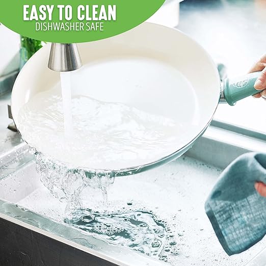 GreenLife Nonstick 8" Frying Pan Skillet, Non-Toxic PFAS-Free Ceramic Nonstick, Dishwasher & Oven Safe, Stay-Cool Handles, Wobble Free, Turquoise