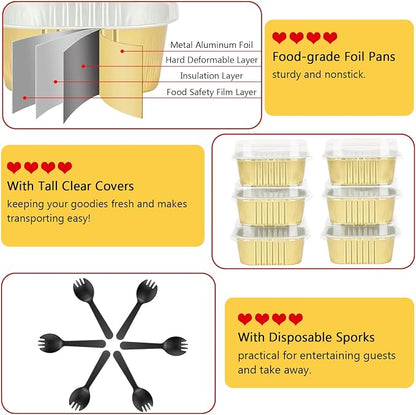 LNYZQUS Disposable Ramekins With Lids 40 Pack, 5oz Aluminum Foil Mini Cupcake Muffin Pan,Square Mini Cake Pan Brownie Baking Cups Muffin Tin Dessert Cups For Wedding Party-Gold