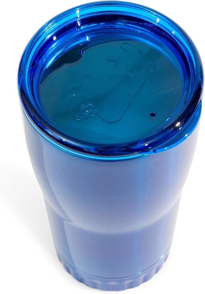 Silver Buffalo Double Walled Vacuum Insulated Stainless Steel Tumbler With Easy Sip Lid Keeps Hot and Cold, Travel Coffee Mug Clear Lid, 20 Ounces, Blue
