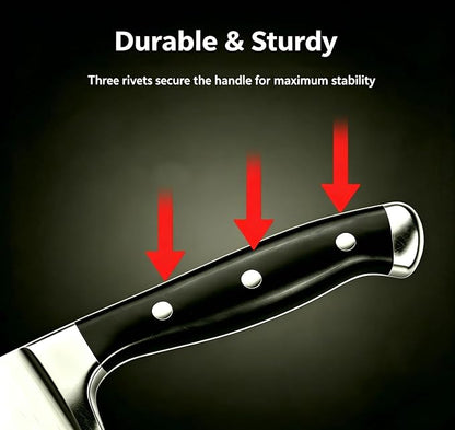 8 Inch Serrated Bread Knife, Triple Rivet Kitchen Knives with Ergonomic Handle, High Carbon Steel Wavy Edge Baking Cutting Knife for Slicing Homemade Bread, Sourdough, Bagels, Cake