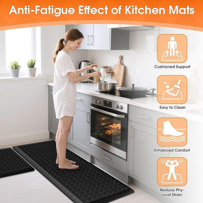 TranquilRelax 4/5 Inch Thick Anti-Fatigue Kitchen Mats 2Pcs, Cushioned Non-Slip Waterproof Sink & Stove Floor Mats, Comfortable Standing Rug Set for Kitchen, Laundry & Entryway, Black