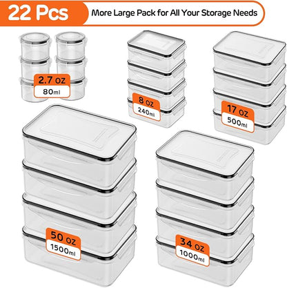 44 PCS Food Storage Container with Lid (22 Lids & 22 Containers) - Airtight Leakproof Plastic Kitchen Organization Set Reusable Microwave/Freezer/Dishwasher Safe Meal Prep Container with Label & Pen