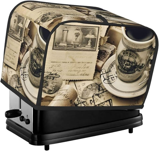 Vintage Coffee 2 Slice Toaster Cover Wide Slot Dustproof Bread Maker Cover Fingerprint Protection Kitchen Appliance Cover Toaster Bag