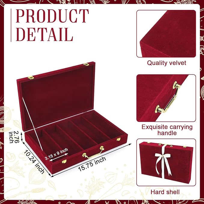 Pickmesh Silverware Case with Lid and Handle, Silverware Storage Box Sterling Silver Flatware Chest Without Silver Tarnish Proof Utensils Organizer for Kitchen Decor Wedding Gifts(Burgundy,1 Layer)