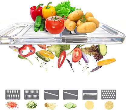 ZKIRON Mandoline Slicer for Kitchen - 6-in-1 Multifunctional Vegetable Cutter with Transparent Body & Safe Hand Guard, Compact Stainless Steel Food Slicer for Salad, Potato, Onion