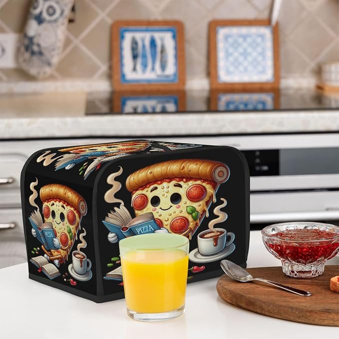 Toaster Cover 4 Slice Wide Slot Funny Pizza CoffeeBread Toaster Oven Dustproof Cover Small Appliance Kitchen Covers Dust and Fingerprint Protection for Women Gift 4 Slice