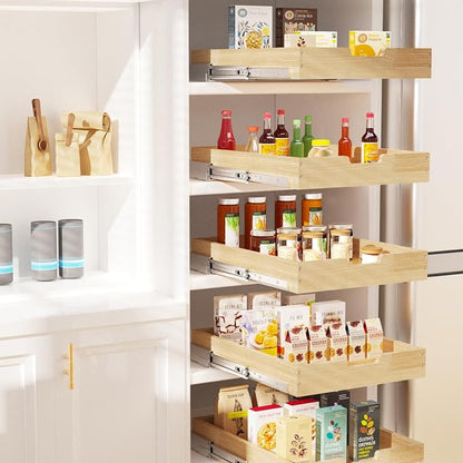 Sikarou Wood Pull Out Cabinet Organizer 17" W x 21" D, Heavy-Duty Sliding Drawers for Inside Cabinets Storage and Organization for Kitchen, Pantry, Bathroom