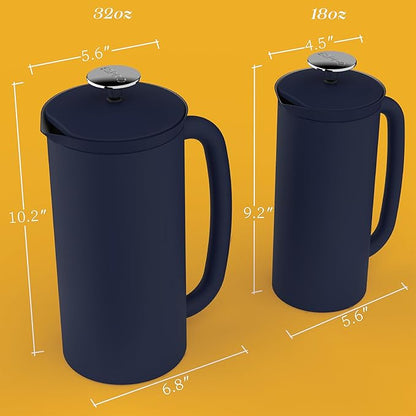 ESPRO Pro P7 French Press Stainless Steel 304 – Patented Double Walled Micro-Filter Insulated French Press Coffee Maker, Grit-Free Brew - Heat Resistant BPA Free - Aegean Blue, 32oz