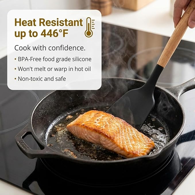 Silicone Cooking Utensils Set - 446°F Heat Resistant Silicone Kitchen Utensils Set, Spatula,Turner Tongs, Spoon, Whisk,Kitchen Gadgets for Nonstick Cookware, BPA Free（Black）