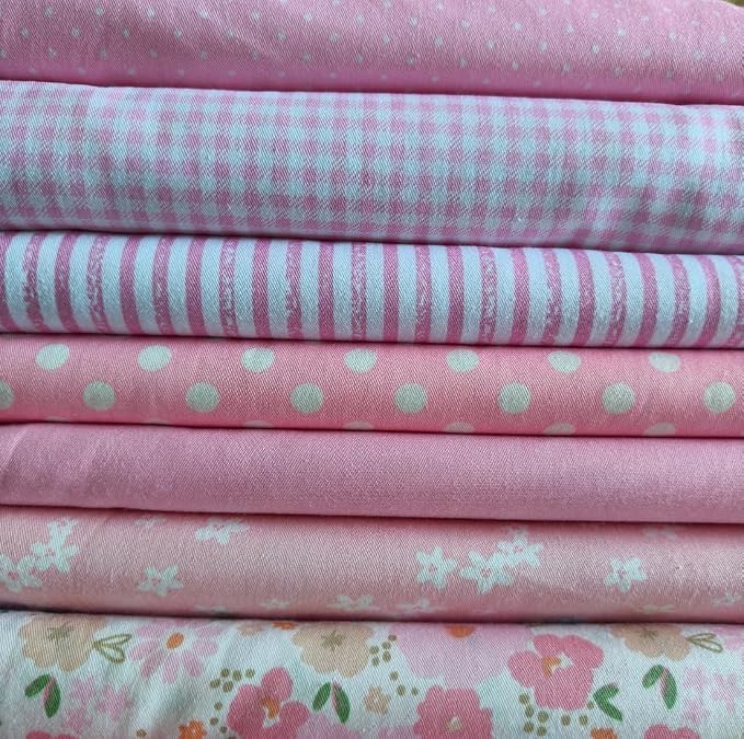 7PCS 9.8" x 9.8"(25 * 25CM) Quilting Fat Quarters Fabric Bundles, for Sewing Crafting,Print Floral Striped Polka Dot 100% Cotton Gingham Fabric (Mix Pink, 25 * 25cm)