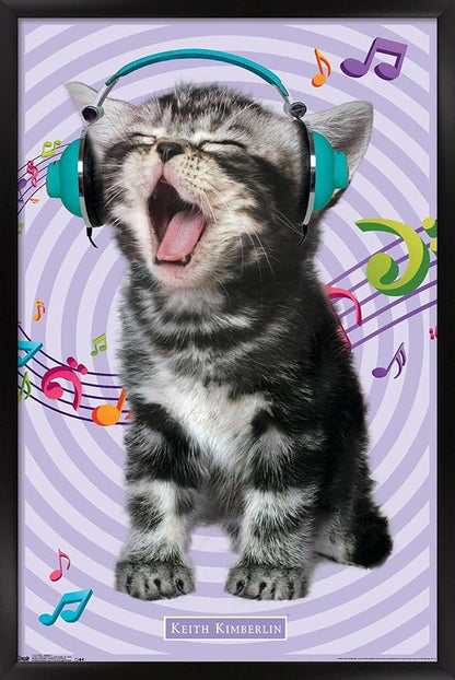 Trends International Keith Kimberlin - Kitten - Singing Wall Poster, 14.725" x 22.375", Black Framed Version