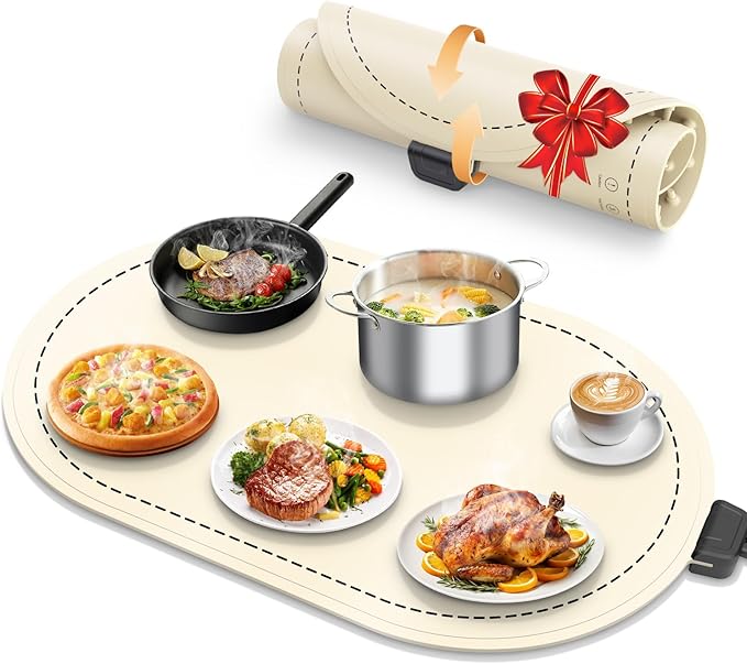 seenlast Warming Mat for Food with Adjustable Temperature Timer,10S Fast Heating Silicone Food Warmers for Parties Buffet and Home Daily,Food Warming Mat with Insulating Pad Raised Feet Protects Table