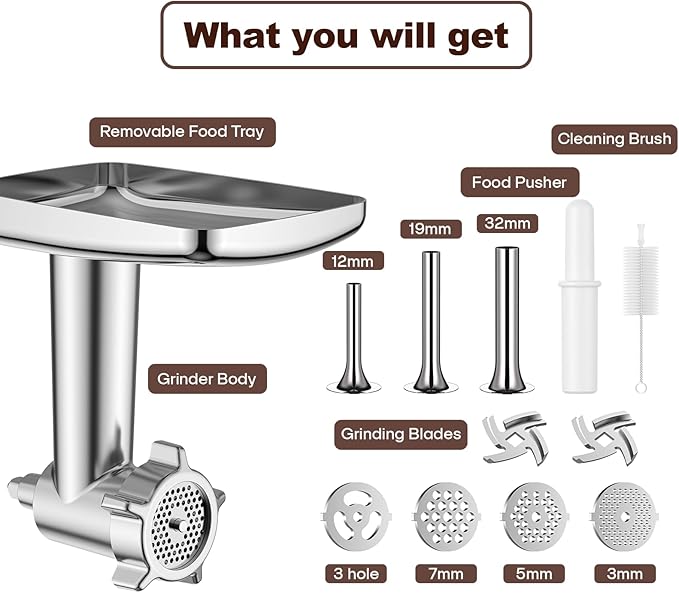 Metal Meat Grinder Attachment for KitchenAid Stand Mixer, Sausage Stuffer, Food Grinder Attachment for Kitchen Aid Accessories and Attachments