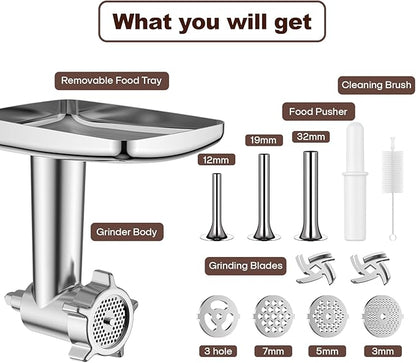 Metal Meat Grinder Attachment for KitchenAid Stand Mixer, Sausage Stuffer, Food Grinder Attachment for Kitchen Aid Accessories and Attachments