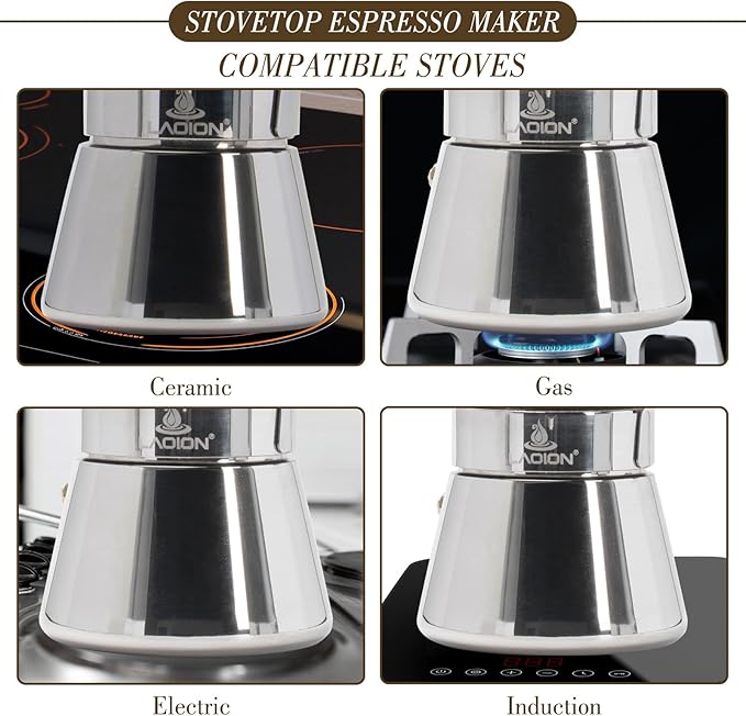LAOION Stovetop Espresso Maker, 3Cup 160ml Moka Pot, Crystal Glass-top & Stainless Steel Coffee Maker Mocha Pot, Greca De Cafe, Cuban and Italian Coffee Maker for Cafetera Cubana