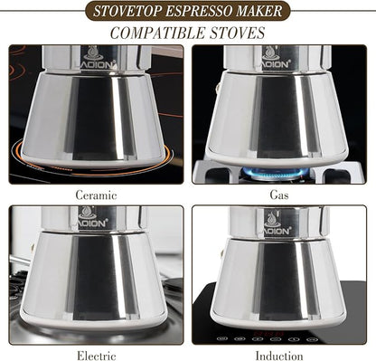 LAOION Stovetop Espresso Maker, 9Cup 360ml Moka Pot, Crystal Glass-top & Stainless Steel Coffee Maker Mocha Pot, Greca De Cafe, Cuban and Italian Coffee Maker for Cafetera Cubana