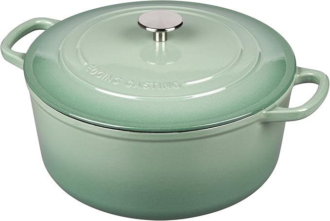 EDGING CASTING Enameled Dutch Ovens Cast Iron Dutch Oven Pot with Lid for Bread Baking, Cook, Dual Handle, 7 Quart, Sage Green